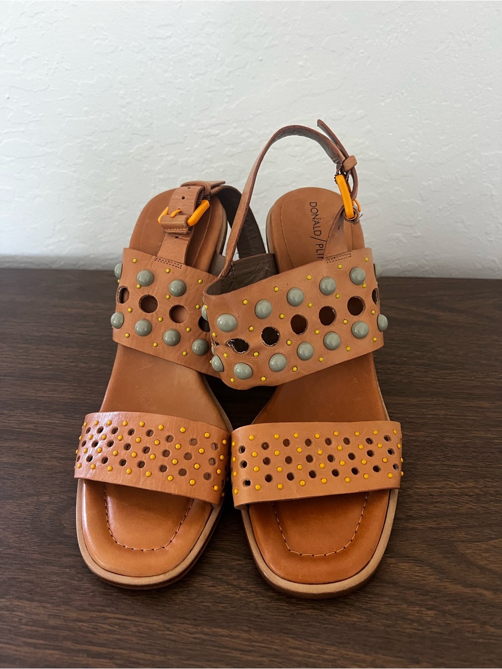 Donald J. Pliner Cognac Leather Studded Slingback Sandals